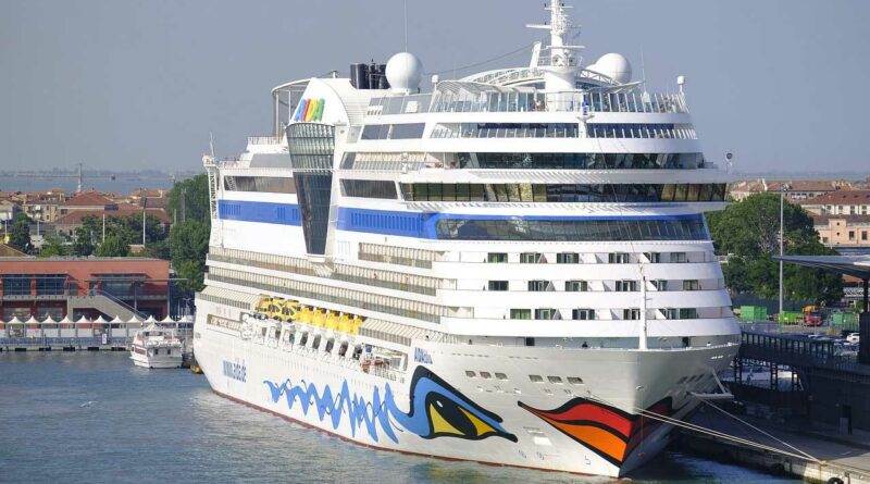 Eine große Kreuzfahrten legte an einem Dock an.