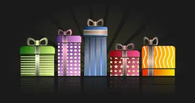 Bunte Geschenkboxen auf schwarzem Hintergrund, Vektor | Preis 1 Gutschrift 1 USD für Weihnachtsgeschenke.